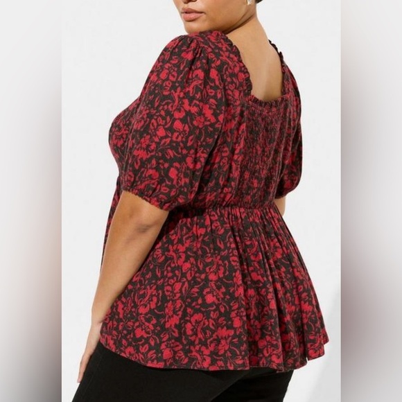 Torrid Babydoll Softest Flannel Puff Short Sleeve Top. Size 6X. NWT. Red & Black - Picture 3 of 15